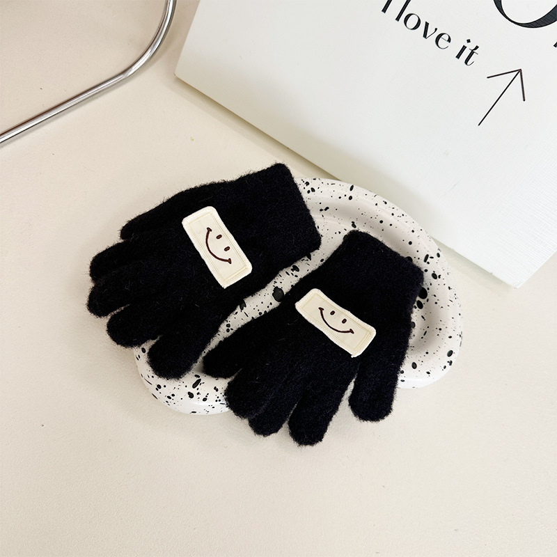 Παιδικές πλεκτές γάντες με πέντε δάχτυλα, σχέδιο με χαμόγελο, ζεστές, unisex