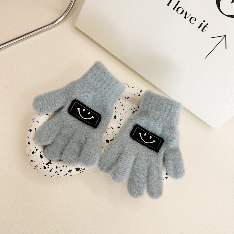 Παιδικές πλεκτές γάντες με πέντε δάχτυλα, σχέδιο με χαμόγελο, ζεστές, unisex