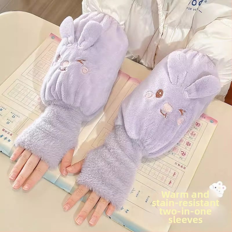 Детски есенни ръкави с ръкавици – плюшени карикатури, анти-замърсяване, едноцветни, за момичета 3–13 г