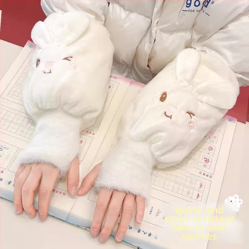 Детски есенни ръкави с ръкавици – плюшени карикатури, анти-замърсяване, едноцветни, за момичета 3–13 г