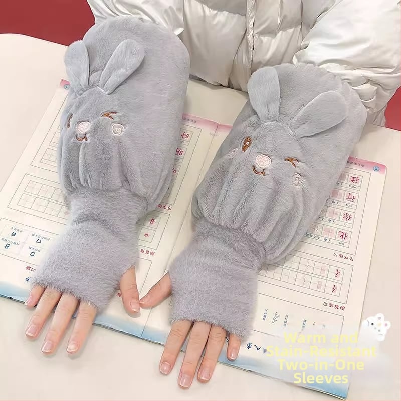 Детски есенни ръкави с ръкавици – плюшени карикатури, анти-замърсяване, едноцветни, за момичета 3–13 г