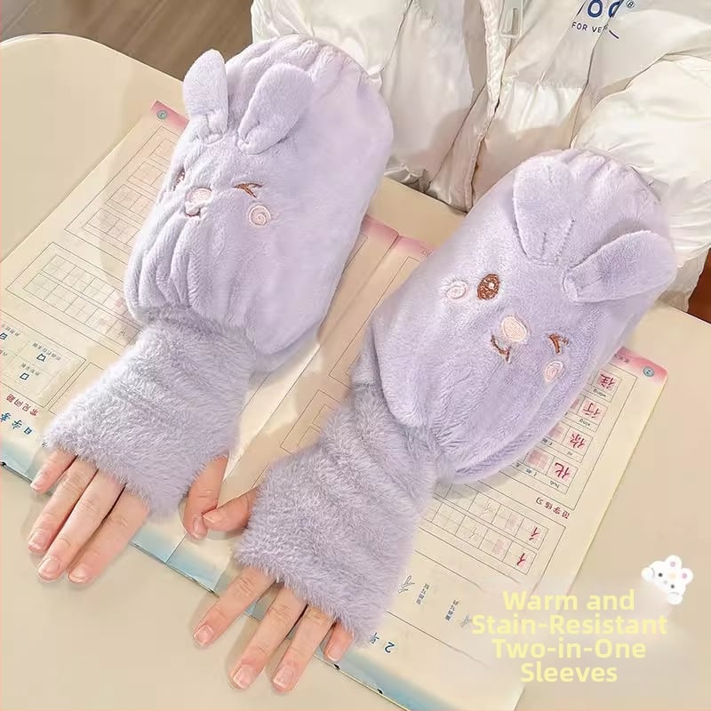 Детски есенни ръкави с ръкавици – плюшени карикатури, анти-замърсяване, едноцветни, за момичета 3–13 г