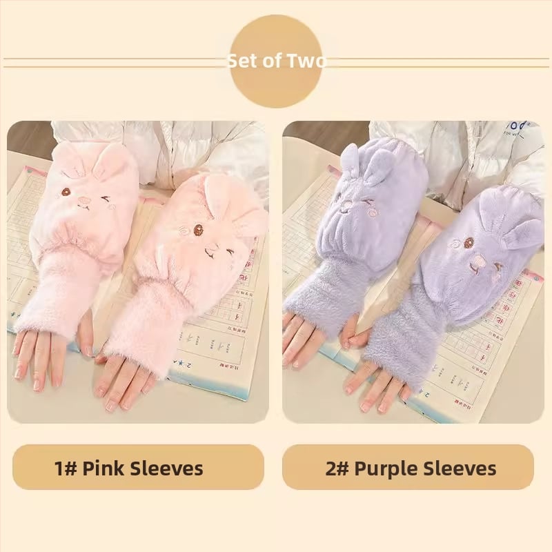 Детски есенни ръкави с ръкавици – плюшени карикатури, анти-замърсяване, едноцветни, за момичета 3–13 г