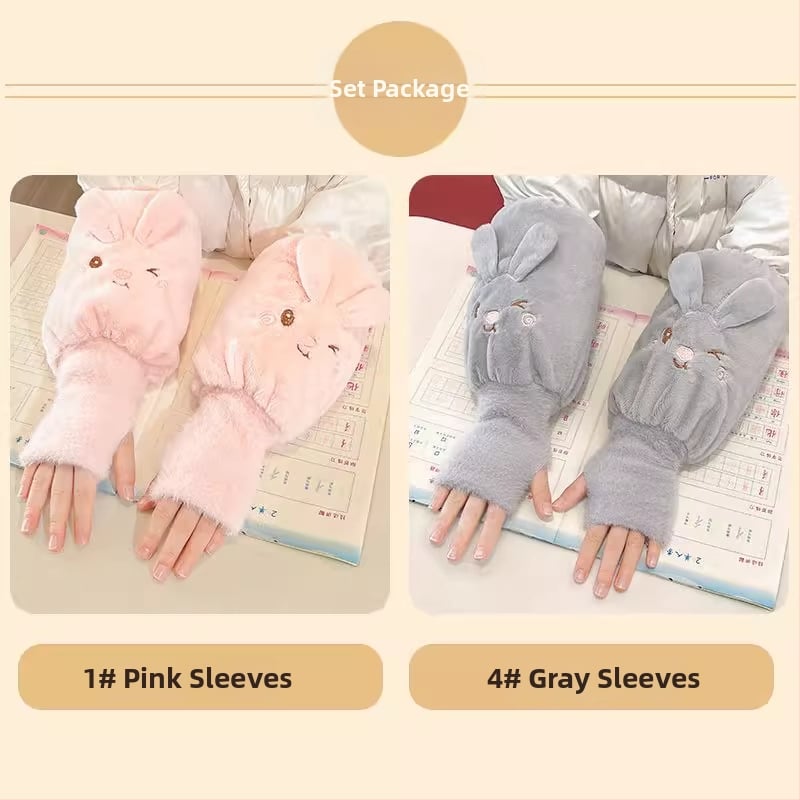 Детски есенни ръкави с ръкавици – плюшени карикатури, анти-замърсяване, едноцветни, за момичета 3–13 г
