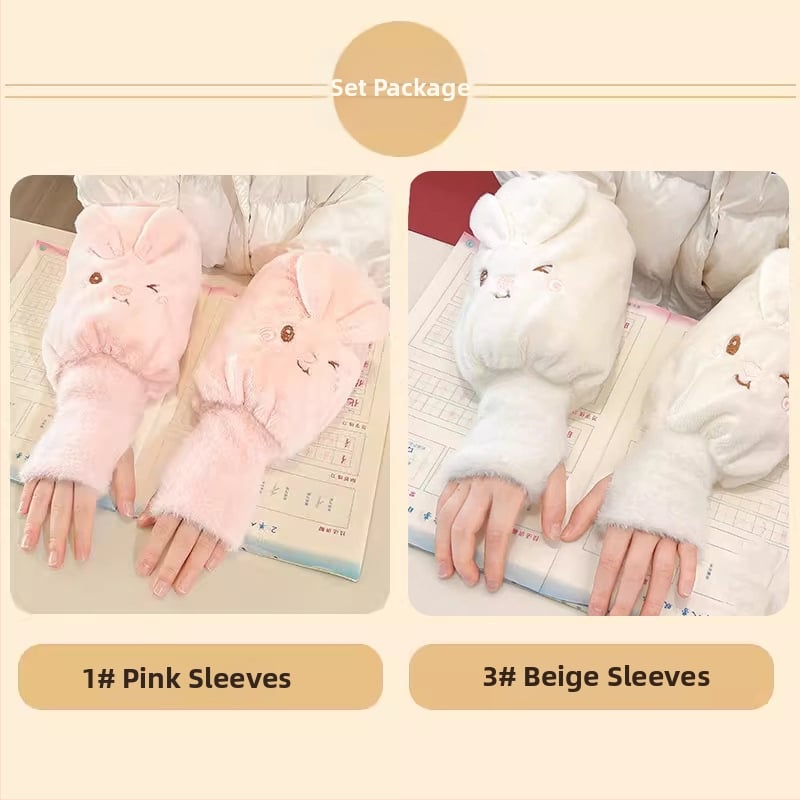 Детски есенни ръкави с ръкавици – плюшени карикатури, анти-замърсяване, едноцветни, за момичета 3–13 г