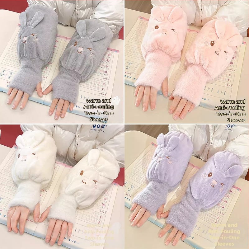 Детски есенни ръкави с ръкавици – плюшени карикатури, анти-замърсяване, едноцветни, за момичета 3–13 г