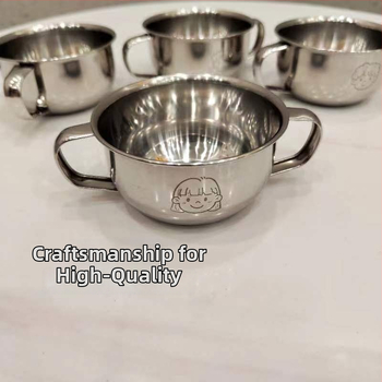 Vaikų dubuo iš 304 nerūdijančio plieno su dvigubomis rankenėlėmis, maisto kokybės, mikrobangų krosnelė saugi, apvalios formos, skirtas valgymams