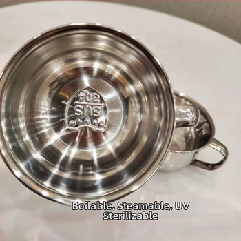 Vaikų dubuo iš 304 nerūdijančio plieno su dvigubomis rankenėlėmis, maisto kokybės, mikrobangų krosnelė saugi, apvalios formos, skirtas valgymams