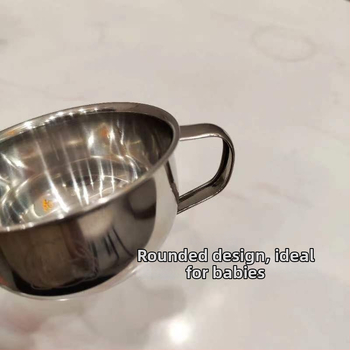 Vaikų dubuo iš 304 nerūdijančio plieno su dvigubomis rankenėlėmis, maisto kokybės, mikrobangų krosnelė saugi, apvalios formos, skirtas valgymams