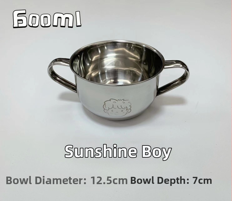 Vaikų dubuo iš 304 nerūdijančio plieno su dvigubomis rankenėlėmis, maisto kokybės, mikrobangų krosnelė saugi, apvalios formos, skirtas valgymams