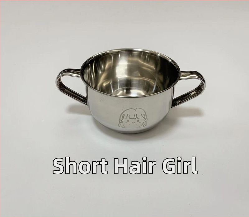 Vaikų dubuo iš 304 nerūdijančio plieno su dvigubomis rankenėlėmis, maisto kokybės, mikrobangų krosnelė saugi, apvalios formos, skirtas valgymams