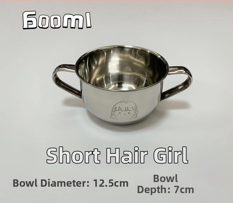 Vaikų dubuo iš 304 nerūdijančio plieno su dvigubomis rankenėlėmis, maisto kokybės, mikrobangų krosnelė saugi, apvalios formos, skirtas valgymams