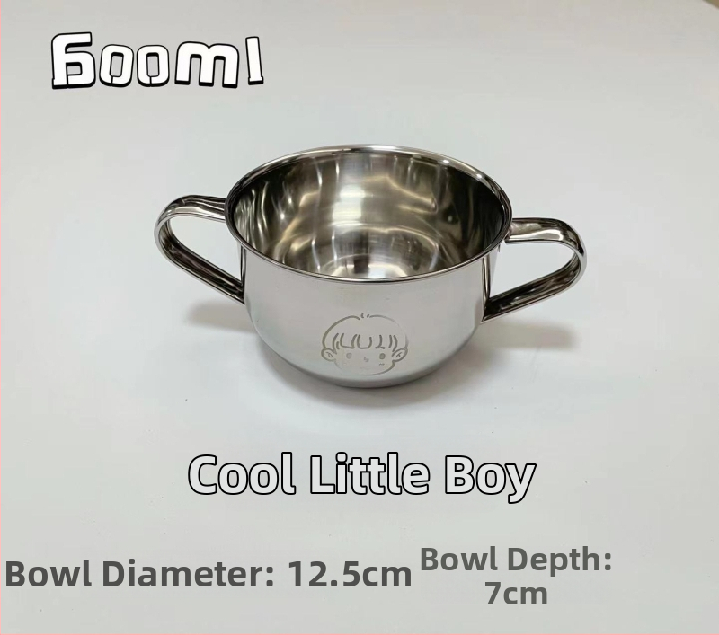 Vaikų dubuo iš 304 nerūdijančio plieno su dvigubomis rankenėlėmis, maisto kokybės, mikrobangų krosnelė saugi, apvalios formos, skirtas valgymams