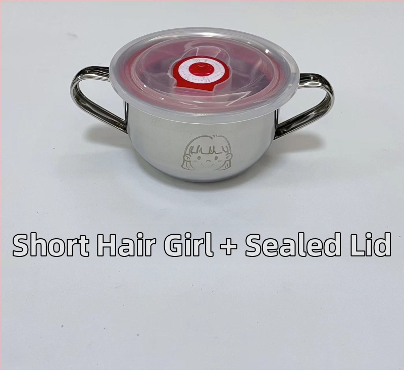 Vaikų dubuo iš 304 nerūdijančio plieno su dvigubomis rankenėlėmis, maisto kokybės, mikrobangų krosnelė saugi, apvalios formos, skirtas valgymams