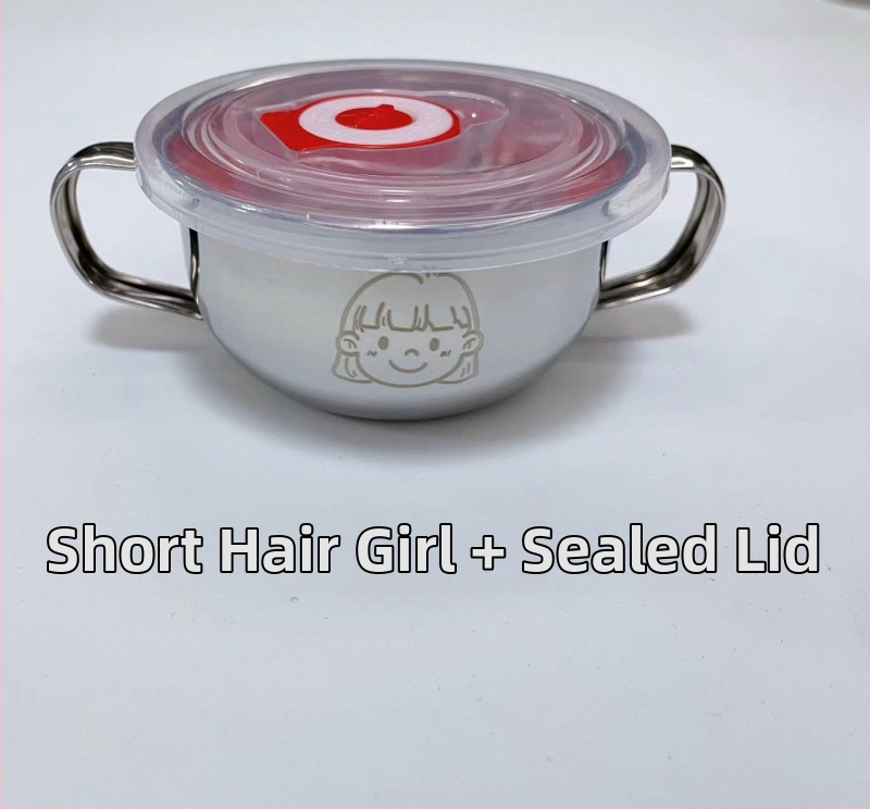 Vaikų dubuo iš 304 nerūdijančio plieno su dvigubomis rankenėlėmis, maisto kokybės, mikrobangų krosnelė saugi, apvalios formos, skirtas valgymams