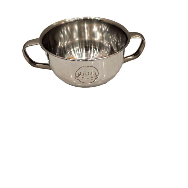 Vaikų dubuo iš 304 nerūdijančio plieno su dvigubomis rankenėlėmis, maisto kokybės, mikrobangų krosnelė saugi, apvalios formos, skirtas valgymams