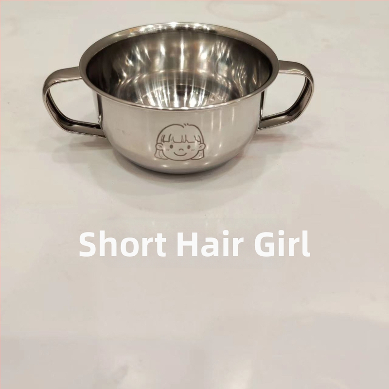 Vaikų dubuo iš 304 nerūdijančio plieno su dvigubomis rankenėlėmis, maisto kokybės, mikrobangų krosnelė saugi, apvalios formos, skirtas valgymams