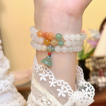 Женска гривна с три кръга от тианшански нефрит, ръчно изработена, марка MOUNA, китайски стил, бижута за ръка