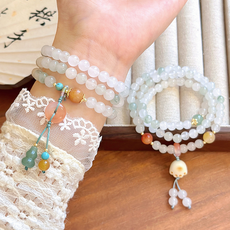 Женска гривна с три кръга от тианшански нефрит, ръчно изработена, марка MOUNA, китайски стил, бижута за ръка