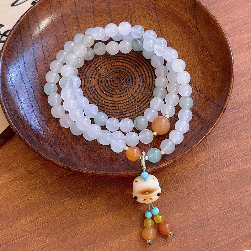 Женска гривна с три кръга от тианшански нефрит, ръчно изработена, марка MOUNA, китайски стил, бижута за ръка