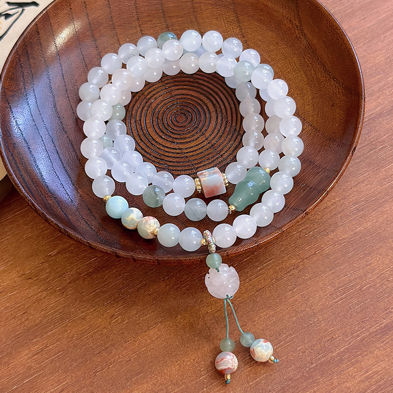 Женска гривна с три кръга от тианшански нефрит, ръчно изработена, марка MOUNA, китайски стил, бижута за ръка