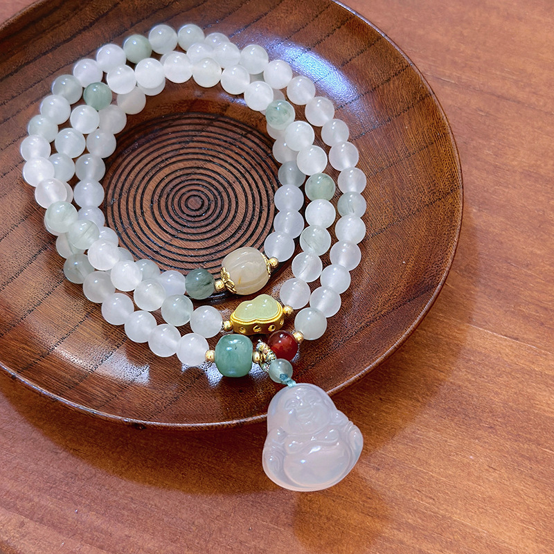 Женска гривна с три кръга от тианшански нефрит, ръчно изработена, марка MOUNA, китайски стил, бижута за ръка