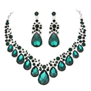 Vjenčani set nakita: ogrlica i naušnice s motivom kapljice vode, stakleni perli, O-lanac, privjesak od legure, proljeće 2023