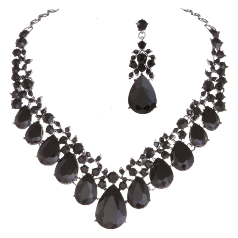 Vjenčani set nakita: ogrlica i naušnice s motivom kapljice vode, stakleni perli, O-lanac, privjesak od legure, proljeće 2023