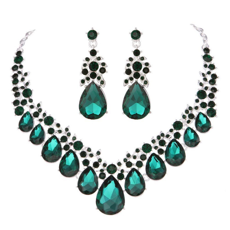 Vjenčani set nakita: ogrlica i naušnice s motivom kapljice vode, stakleni perli, O-lanac, privjesak od legure, proljeće 2023