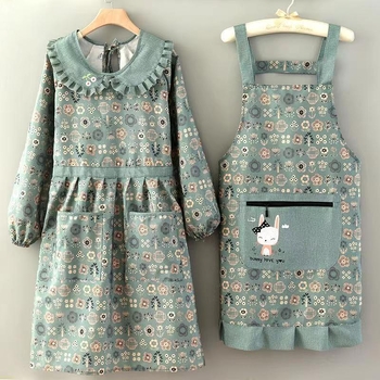 Ποδιά με μακριά μανίκια – καμβάς, ανθεκτικό στις λεκέδες, ιαπωνικό στυλ, φλοράλ μοτίβο