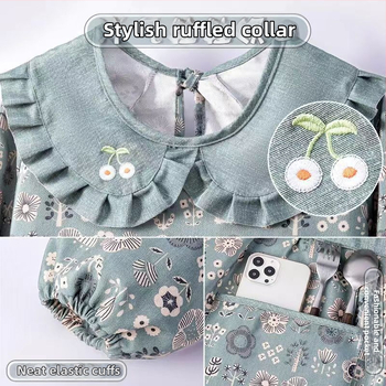 Ποδιά με μακριά μανίκια – καμβάς, ανθεκτικό στις λεκέδες, ιαπωνικό στυλ, φλοράλ μοτίβο