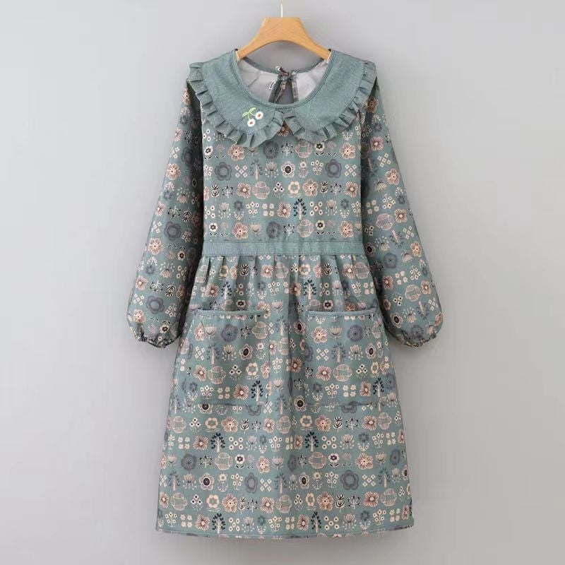 Ποδιά με μακριά μανίκια – καμβάς, ανθεκτικό στις λεκέδες, ιαπωνικό στυλ, φλοράλ μοτίβο