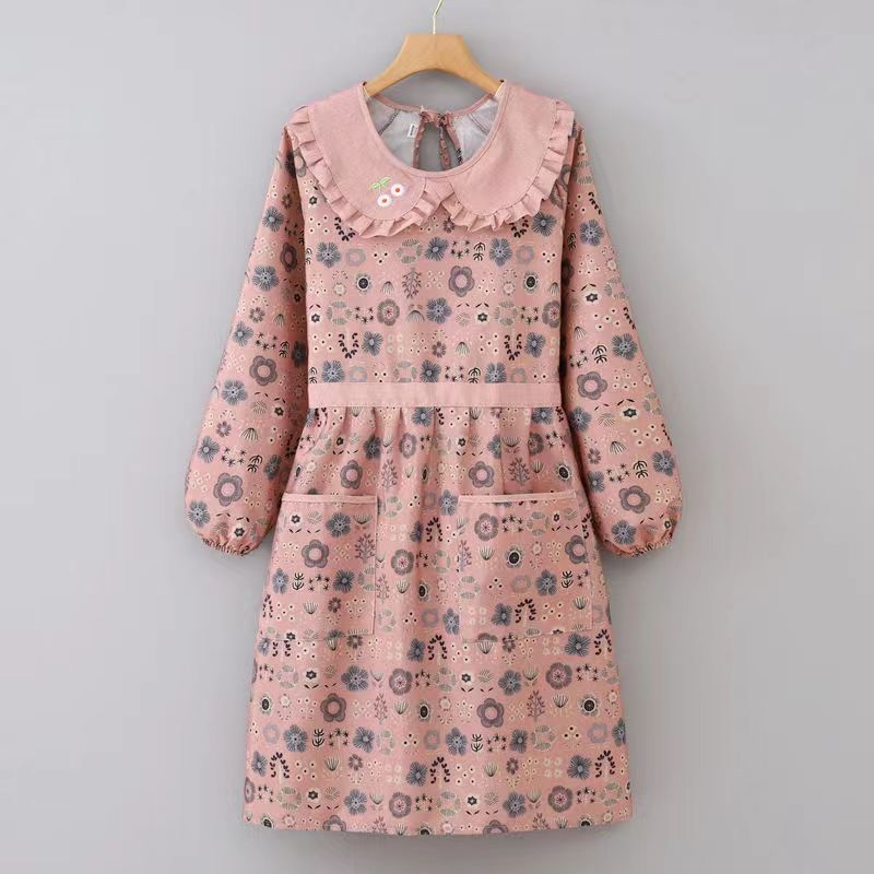 Ποδιά με μακριά μανίκια – καμβάς, ανθεκτικό στις λεκέδες, ιαπωνικό στυλ, φλοράλ μοτίβο