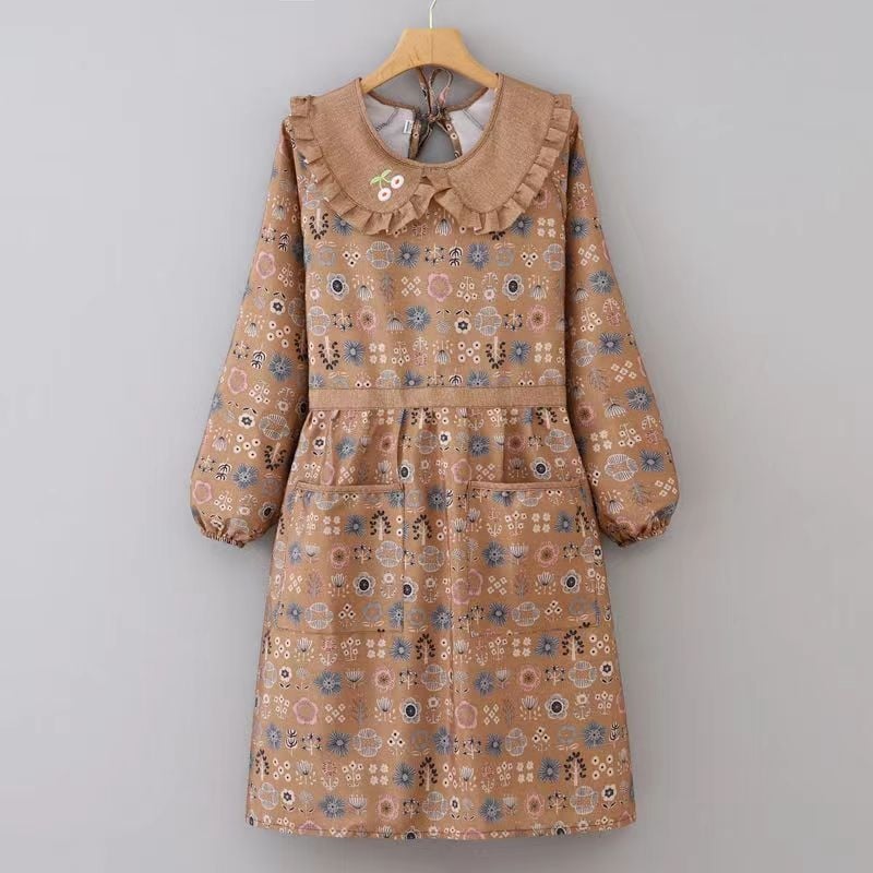 Ποδιά με μακριά μανίκια – καμβάς, ανθεκτικό στις λεκέδες, ιαπωνικό στυλ, φλοράλ μοτίβο