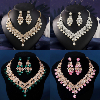 Fülbevaló és nyaklánc készlet, cink ötvözetből, rhinestone berakás, Xi yi Márka