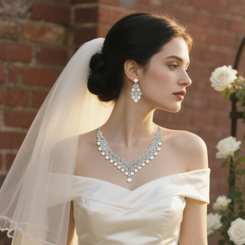 Fülbevaló és nyaklánc készlet, cink ötvözetből, rhinestone berakás, Xi yi Márka