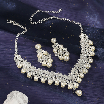 Fülbevaló és nyaklánc készlet, cink ötvözetből, rhinestone berakás, Xi yi Márka