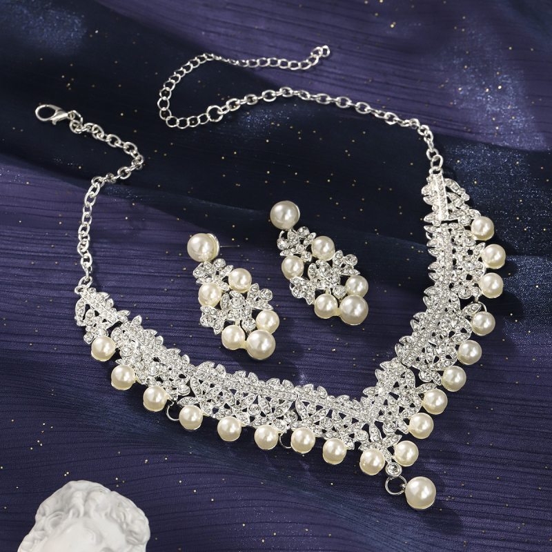 Fülbevaló és nyaklánc készlet, cink ötvözetből, rhinestone berakás, Xi yi Márka