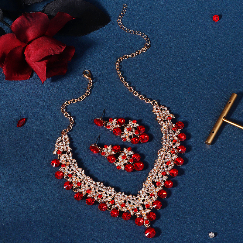 Fülbevaló és nyaklánc készlet, cink ötvözetből, rhinestone berakás, Xi yi Márka