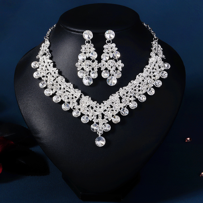 Fülbevaló és nyaklánc készlet, cink ötvözetből, rhinestone berakás, Xi yi Márka