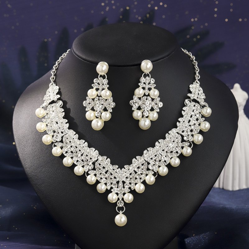 Fülbevaló és nyaklánc készlet, cink ötvözetből, rhinestone berakás, Xi yi Márka