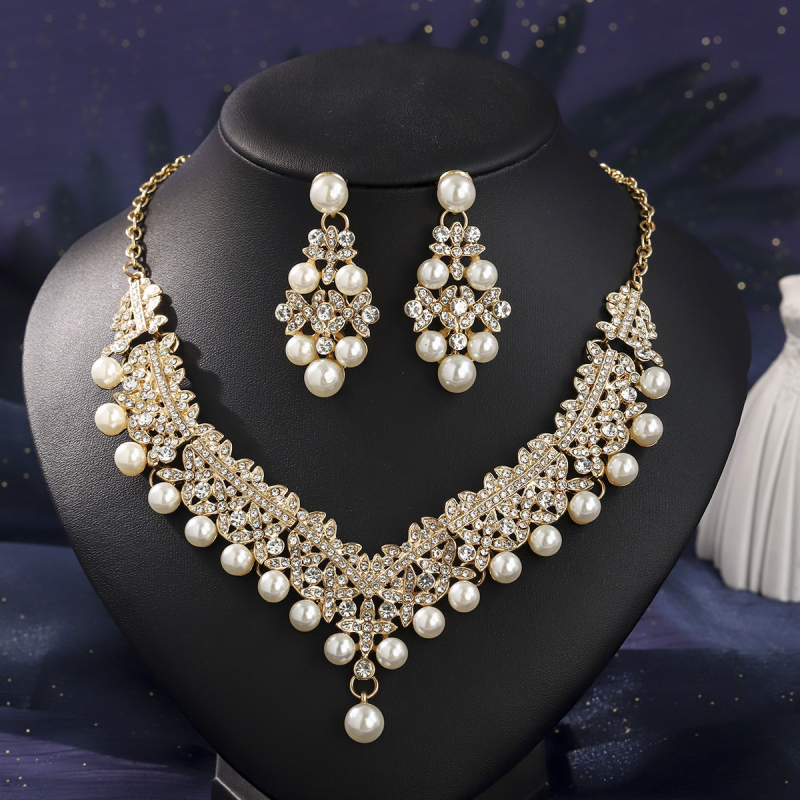 Fülbevaló és nyaklánc készlet, cink ötvözetből, rhinestone berakás, Xi yi Márka