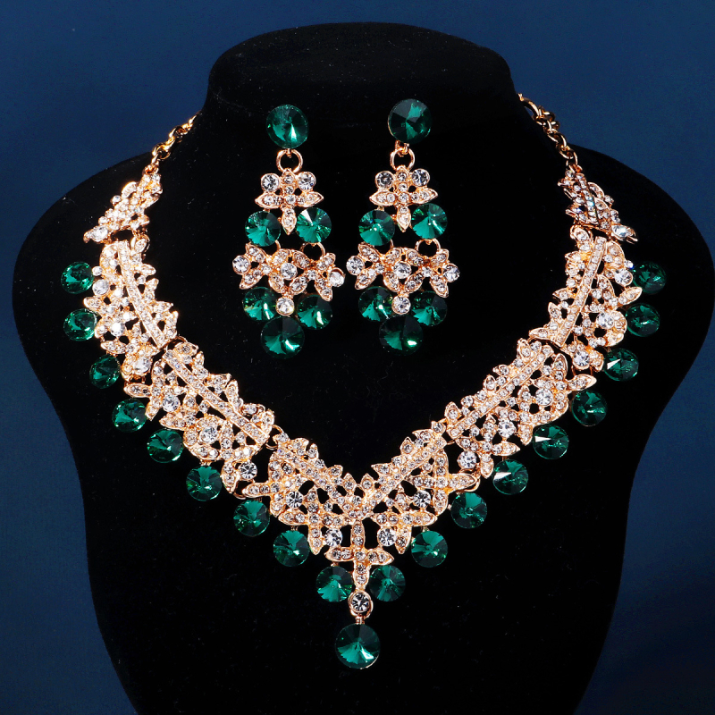 Fülbevaló és nyaklánc készlet, cink ötvözetből, rhinestone berakás, Xi yi Márka