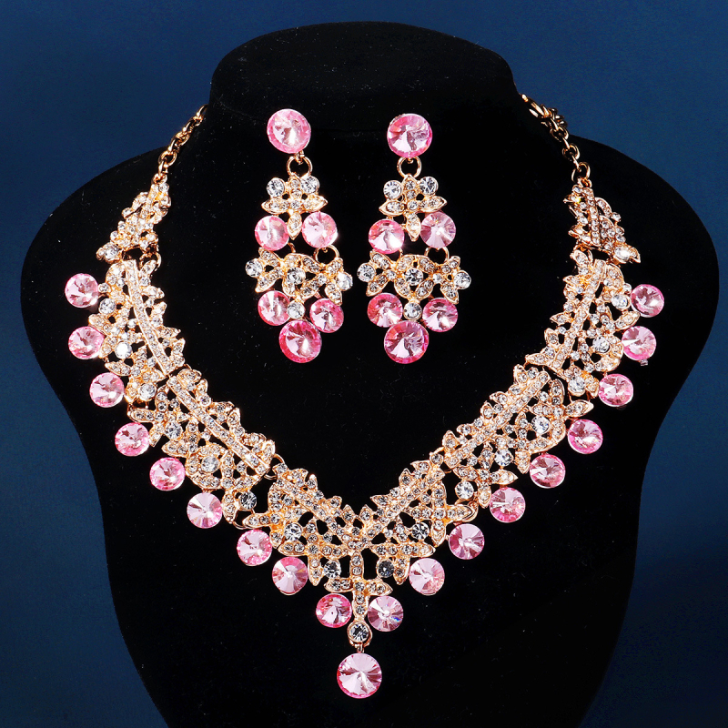 Fülbevaló és nyaklánc készlet, cink ötvözetből, rhinestone berakás, Xi yi Márka