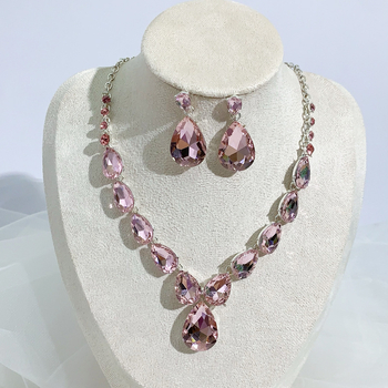 YOUFIR set naušnica i ogrlice, sintetički kristali, O- oblika lanac, privjesak od legure, uzorci: srce / kap vode / zvono