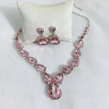 YOUFIR set naušnica i ogrlice, sintetički kristali, O- oblika lanac, privjesak od legure, uzorci: srce / kap vode / zvono