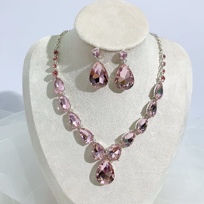 YOUFIR set naušnica i ogrlice, sintetički kristali, O- oblika lanac, privjesak od legure, uzorci: srce / kap vode / zvono