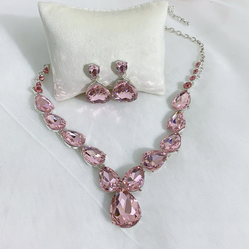 YOUFIR set naušnica i ogrlice, sintetički kristali, O- oblika lanac, privjesak od legure, uzorci: srce / kap vode / zvono