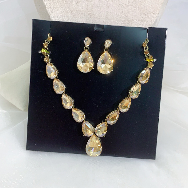 YOUFIR set naušnica i ogrlice, sintetički kristali, O- oblika lanac, privjesak od legure, uzorci: srce / kap vode / zvono