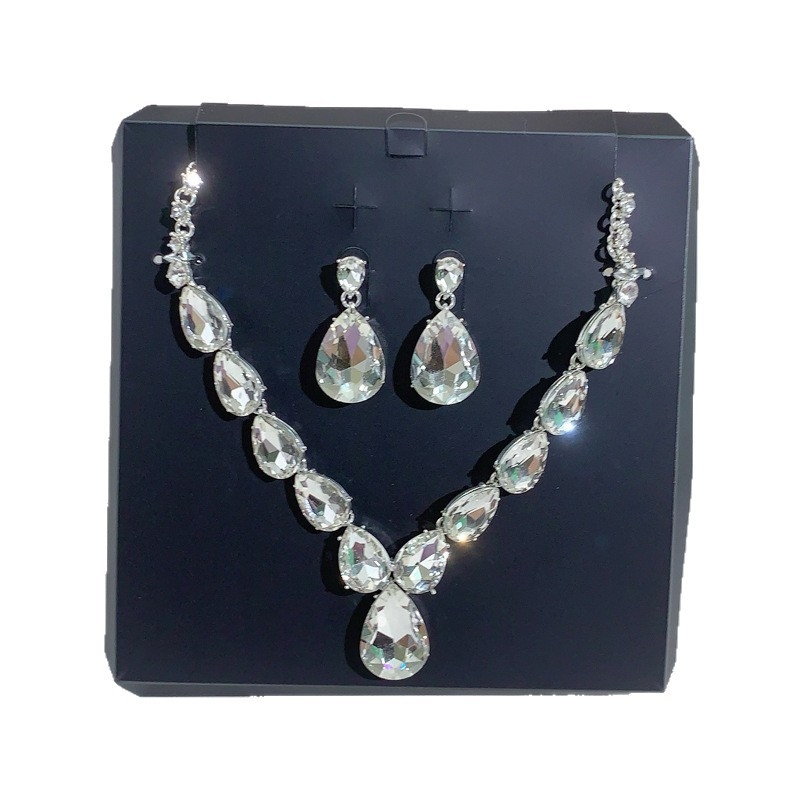 YOUFIR set naušnica i ogrlice, sintetički kristali, O- oblika lanac, privjesak od legure, uzorci: srce / kap vode / zvono